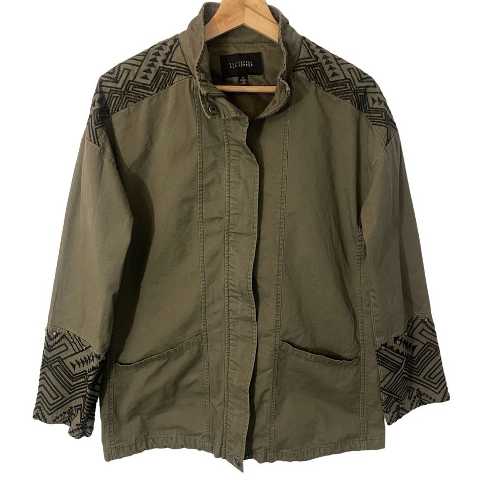 Anthropologie Blu Pepper Studded Utility Jacket Women M Navajo Print Green